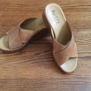 Kork Ease tan slide on wedges
